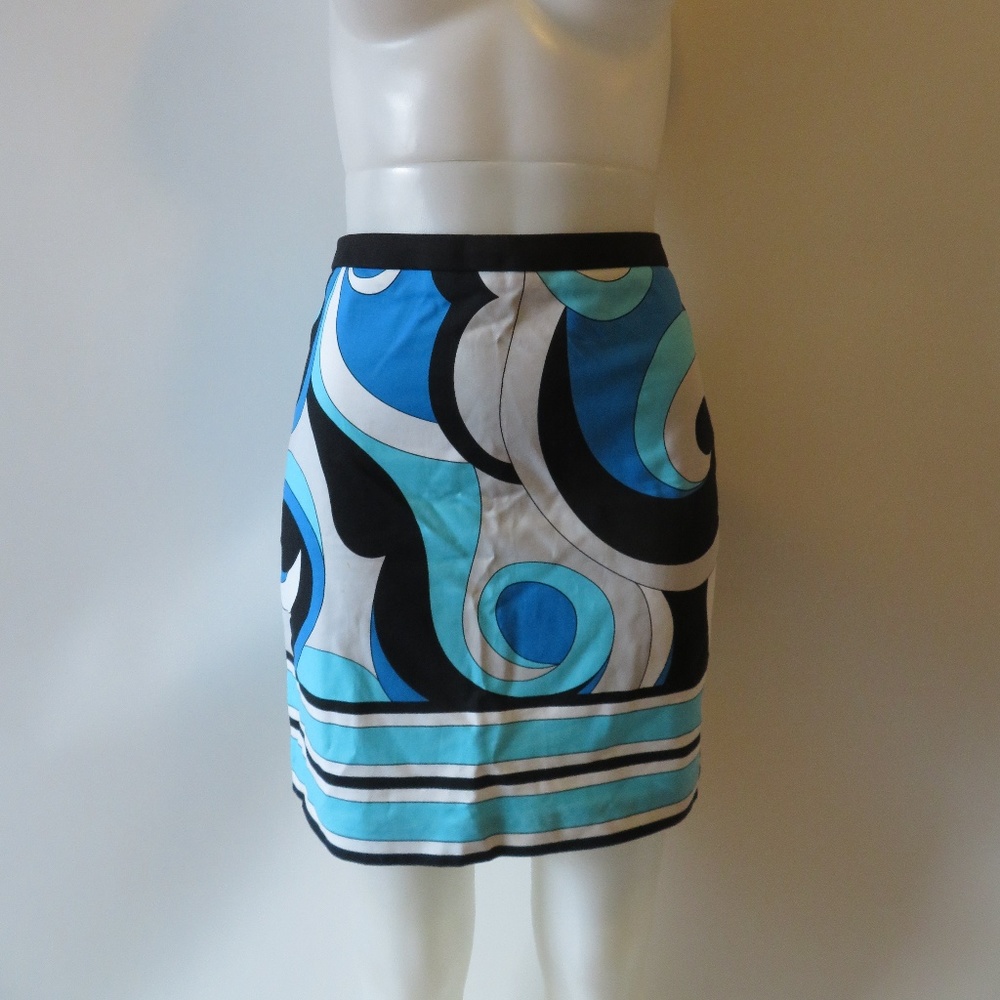 MICHAEL KORS BLACK/WHITE/BLUE/TURQ PRINT SKIRT 12*